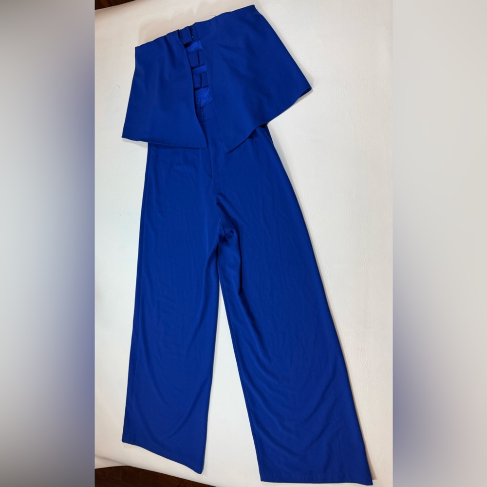 Mimi and Dottie Blue Stretch Popover Strapless Wide Leg Jumpsuit 10 (bin FF) - Picture 3 of 13
